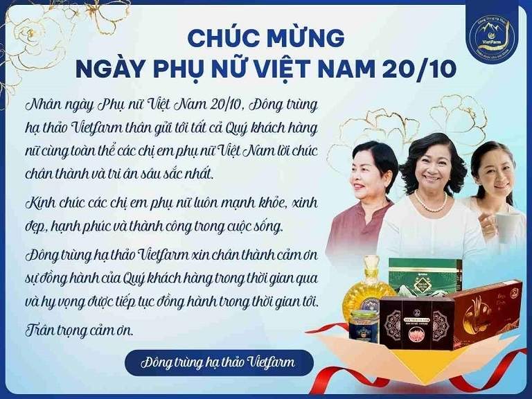 Thư chúc mừng ngày Phụ nữ Việt Nam 20/10 từ Đông trùng hạ thảo Vietfarm